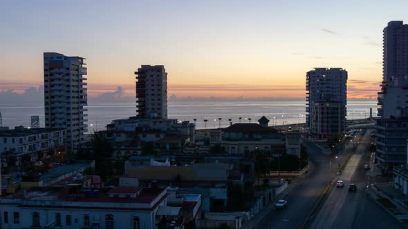 Beautiful Aerial Time lapse view of the residential neighborhood in the Havana City, Capital of Cuba