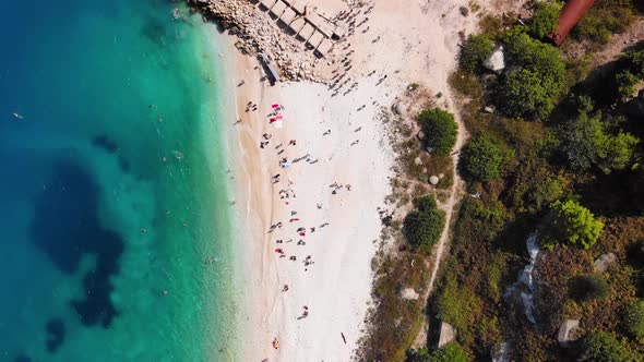 Aerial View of Adriatic Coastline in Albanian Island.