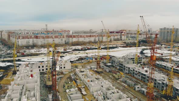 Construction Site Yellow Cranes of Building in Progress