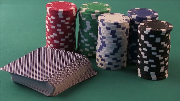 Poker Chips And Playing Cards On The Poker Table