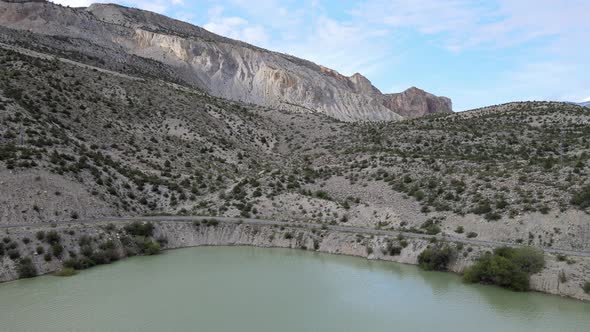 mountains lake road aerial landscape