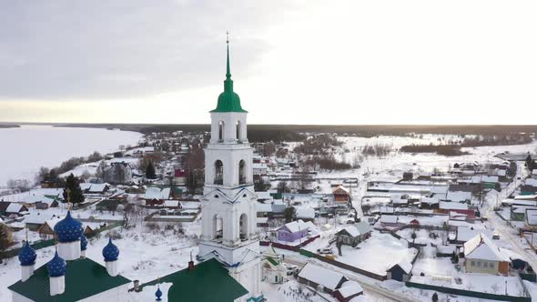 Aerial View of the Old Church in the Russian Village alt