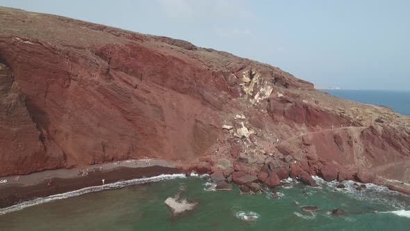 Aerial view of Red Beach on Santorini Island in Greece