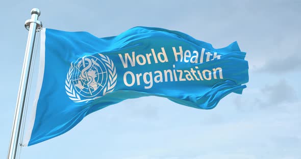 World Health Organization Blue Cloth Flag Waving  Loop  4K