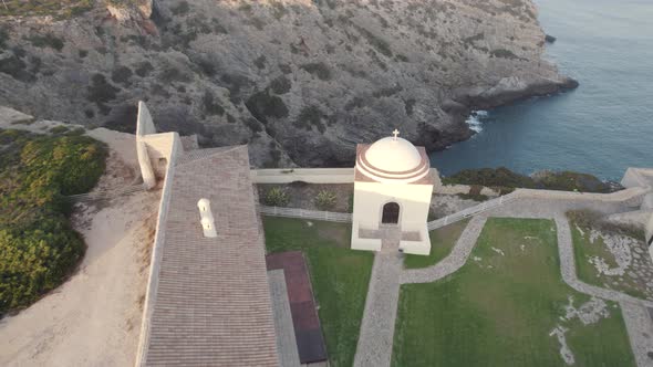 Aerial view of the Fortress of Beliche, Sagres, Algarve, against cliffs and ocean