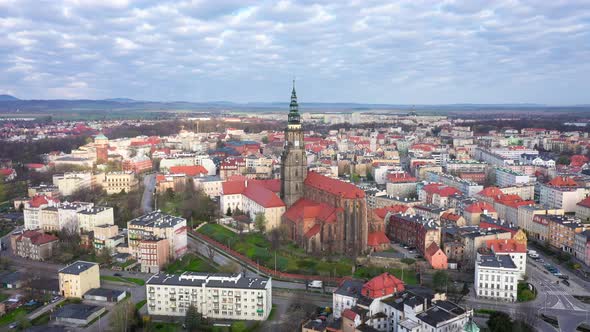 Swidnica, Poland. Aerial cityscape with cathedral