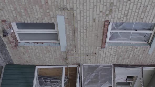 Vertical Video of a Wartorn Building in Ukraine