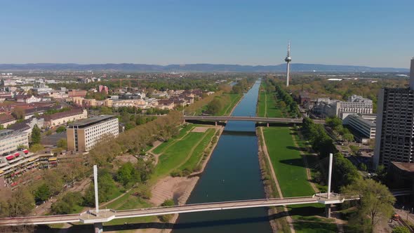 Top view of the embankment of the Neckar River.