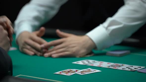 Croupier Taking All Chips and Money, Upset Poker Player Showing Empty Purse