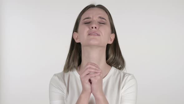 Young Woman Praying To God, White Background