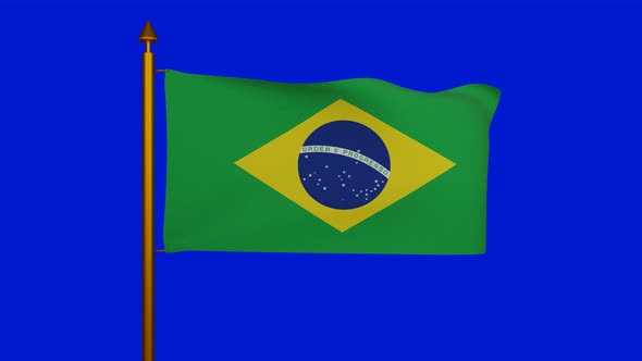 National flag of Brazil waving on flagpole on chroma key, Brazil flag textile or Bandeira do Brasil