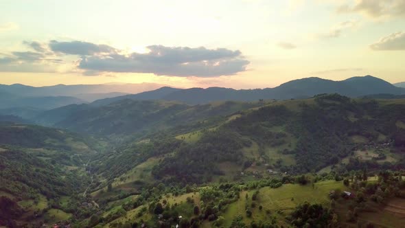 Aerial View of the Endless Lush Pastures of the Carpathian Expanses and Agricultural Land