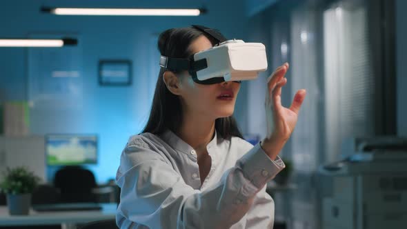 Young Businesswoman Engineer Working on Project in Vr Headset