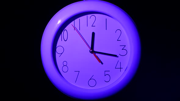 Office Clock on Black Background, Night