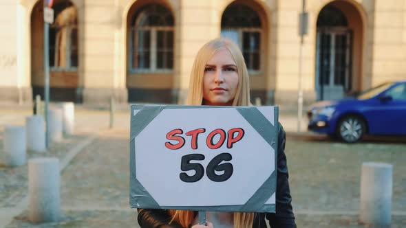 Young Woman Protesting Against 5G Internet