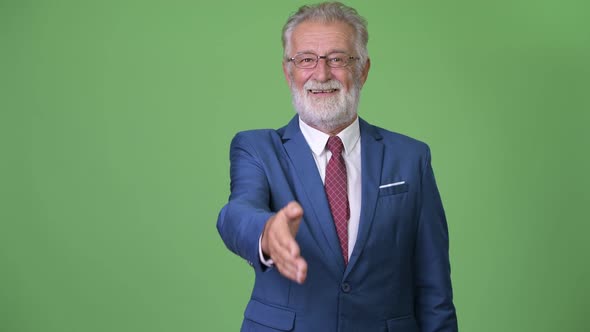 Handsome Senior Bearded Businessman Against Green Background