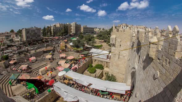 View From the Top of Damascus Gate to Jerusalem Old Town Timelapse