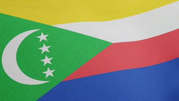 National Flag of Comoros Waving Original Size and Colors 3D Render Union of the Comoros Flag Textile