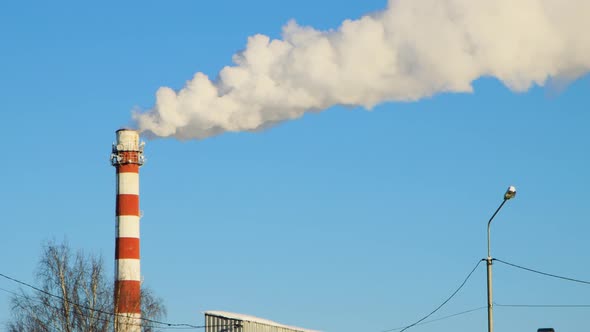 Thick White Smoke From the Chimney Moves Sideways Horizontally Like a Cloud