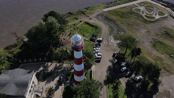 Stunning Footage of Black Sea and a Tall Lighthouse on the Shore of Poti