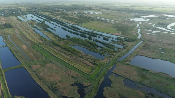 Dutch Polders And Countryside Landscape In The Province Of Friesland In Netherlands. - aerial