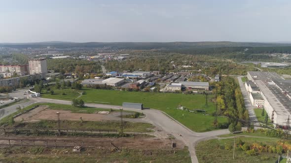 Aerial view of An industrial zone with workshops on the outskirts of a provincial town 04