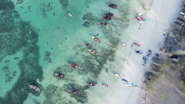 Coastal Landscape of Zanzibar Tanzania  Boats Near the Shore