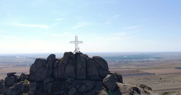 Summit With Cross Atop Pricopan Peak In Macin Mountains In Tulcea County, Dobrogea