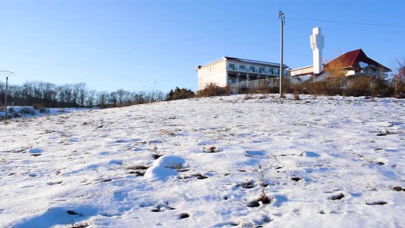 Authentic guest house on the hill in Carpathians in winter season