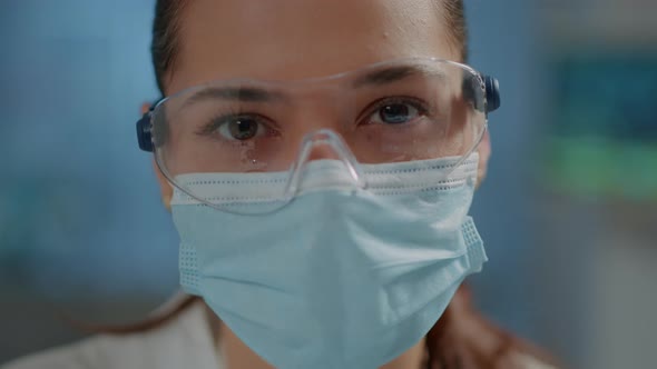 Woman Wearing Safety Glasses During Covid 19 Pandemic