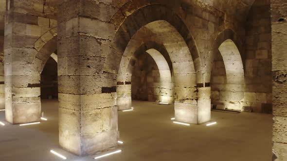 Interior of Historical Monumental Building With Stone Arches and Domes