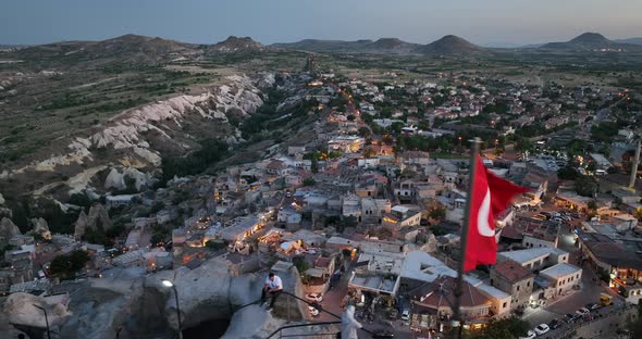 Terrace Roof Top Morning Sunrise and Balloons Fly at Cappadocia Goreme Turkey