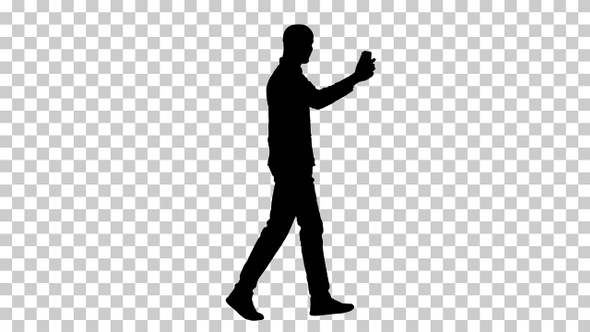 Silhouette man taking a selfie, Alpha Channel