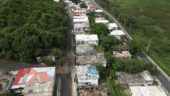 Straight fly over shot of a Neighborhood (barrio) in Fajardo Puerto Rico shot in 4k 24p