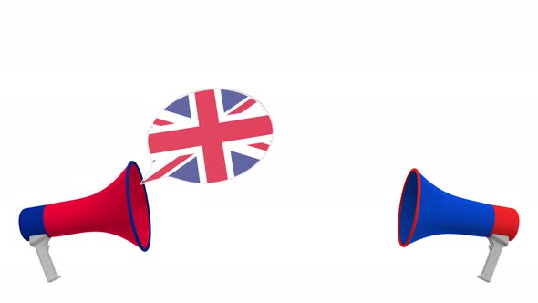 Flags of Russia and the United Kingdom on Speech Bubbles