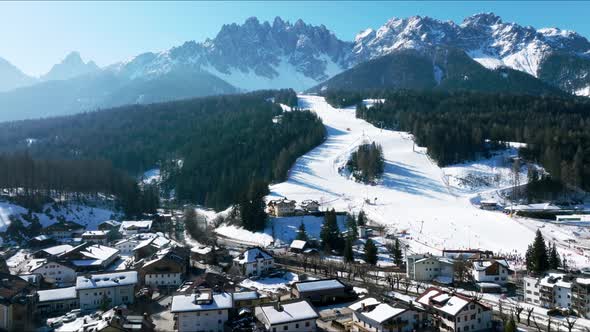 Aerial View of the Alpine Town of San Candido in Italy