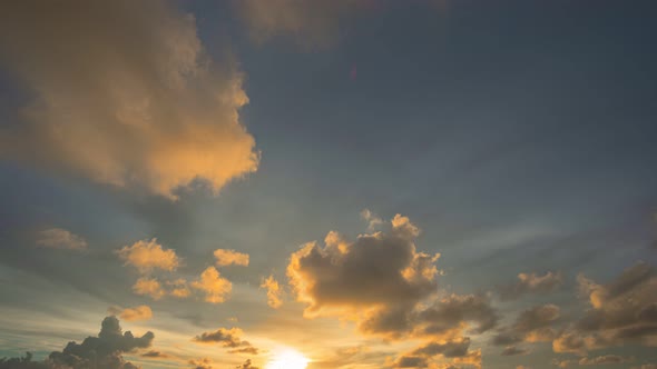 Time Lapse Stuning Sunset In Colorful Cloudy Sky.