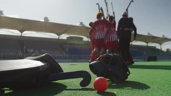 Hockey players preparing before a game