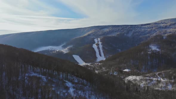 Panorama of Winter Mountains Covered with Snow Among in the Carpathians