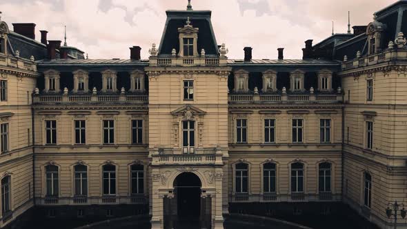 Aerial drone view of a flying over the old palace.