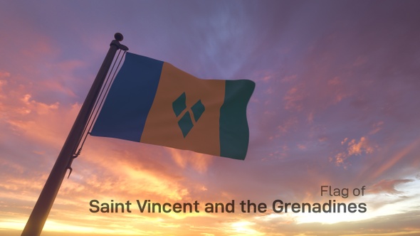 Saint Vincent and the Grenadines Flag on a Flagpole V3