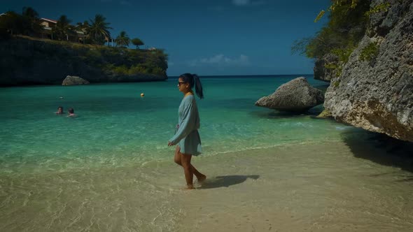 Playa Lagun Beach Cliff Curacao Beautiful Tropical Bay with White Sand and Blue Ocean Curacao