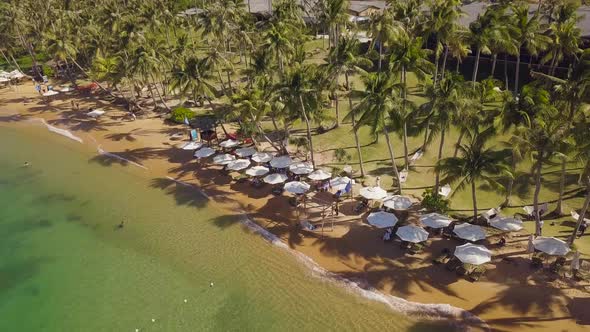 Aerial View of an Expensive Tropical Resort with Tourist Relaxing on Holiday