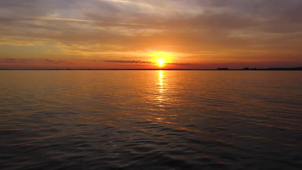 Aerial view of beautiful sunset over the sea