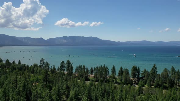 Scenic View Of Lake Tahoe California At Emerald Bay During Daytime - aerial drone shot