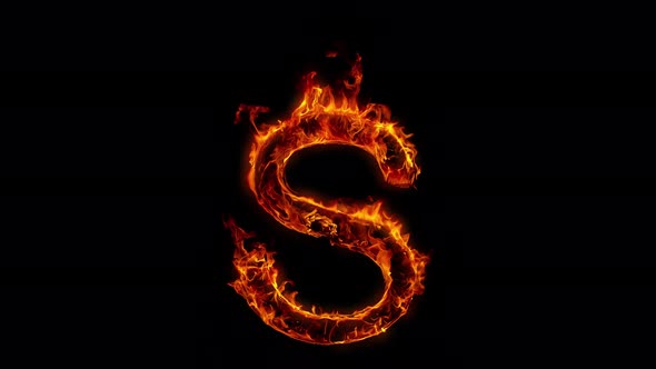 Super Slow Motion Shot of Burning Letter S Isolated on Black Background at 1000 Fps