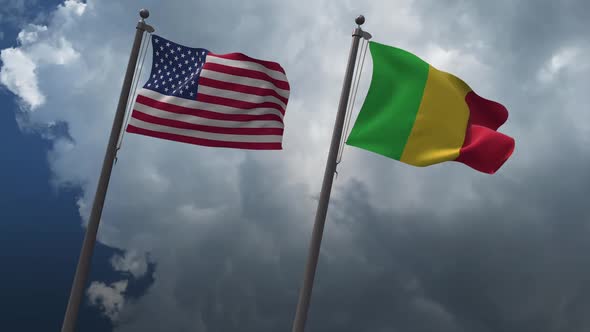 Waving Flags Of The United States And The Mali 2K