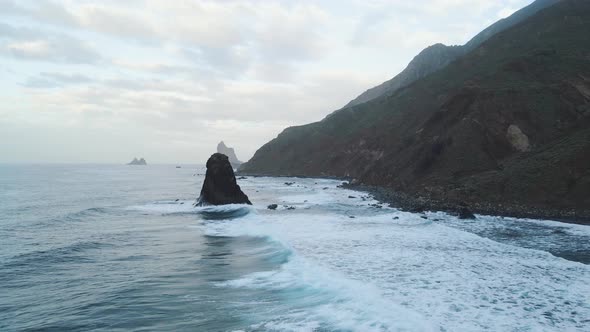 Incredible Mountain Scenery on the Ocean in the North of the Spanish Volcanic Beach Benijo on Island