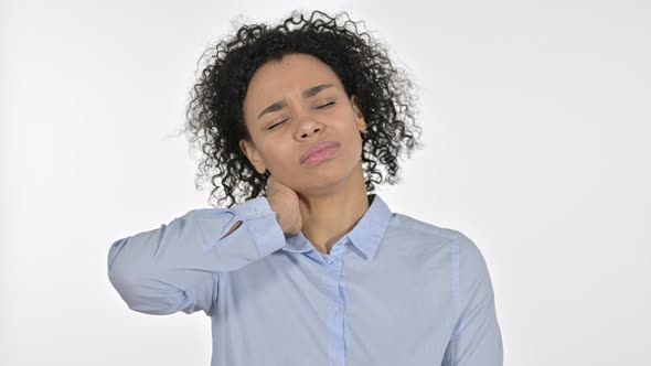 Portrait of Stressed Young African Woman Having Neck Pain