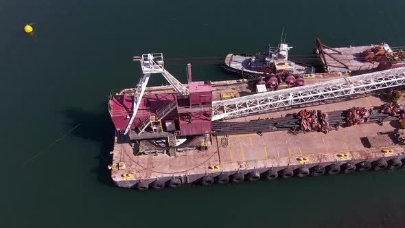 Aerial view of barge in Ala Wai boat harbor in Oahu Hawaii